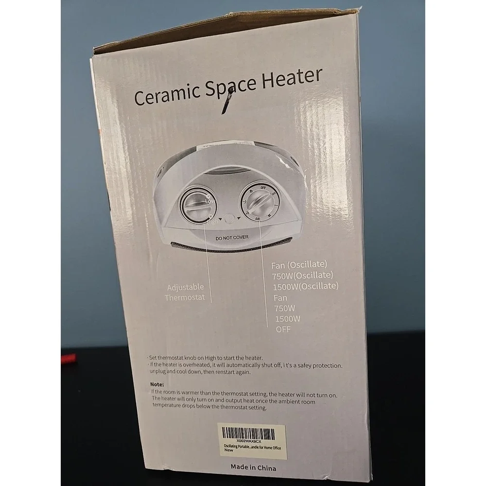 PORTABLE CERAMIC 1500W/750W ELECTRIC SPACE HEATER W/ THERMOSTAT -‎ SILVER NEW